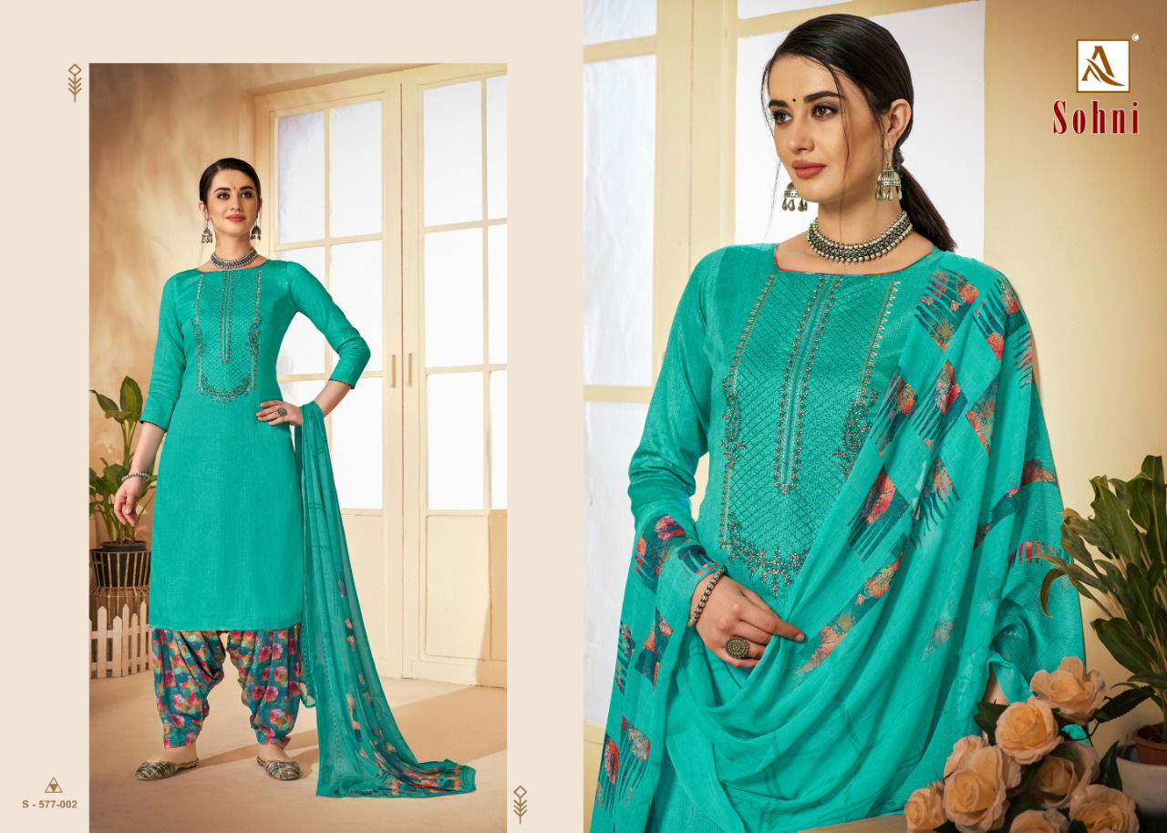 Alok Sohni 2 Pure Jam Cotton Self Print With Latest Fancy Embroidery Dress Material Available Full Set At Wholesale Rate